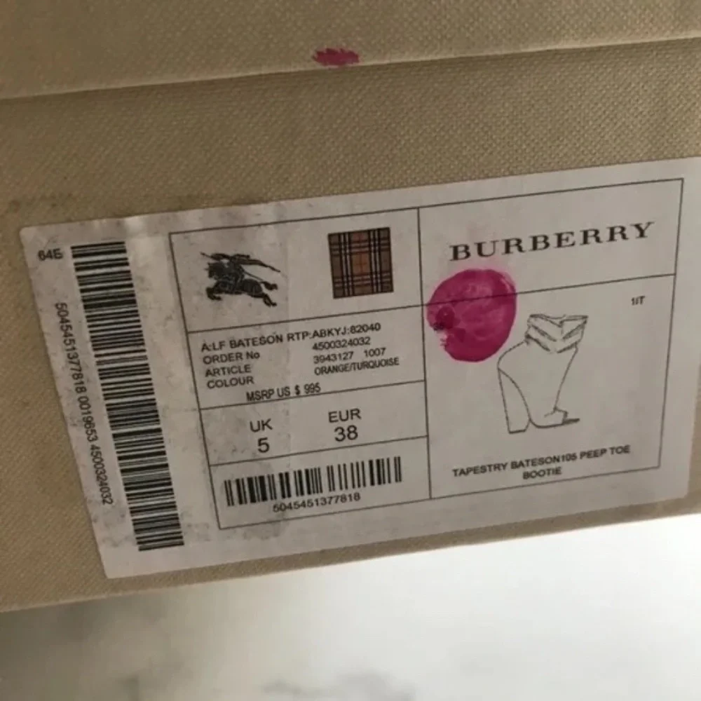 100% AUTHENTIC Burberry Multicolor Tapestry Bateson Peep Toe Booties Size 38 - Picture 8 of 8